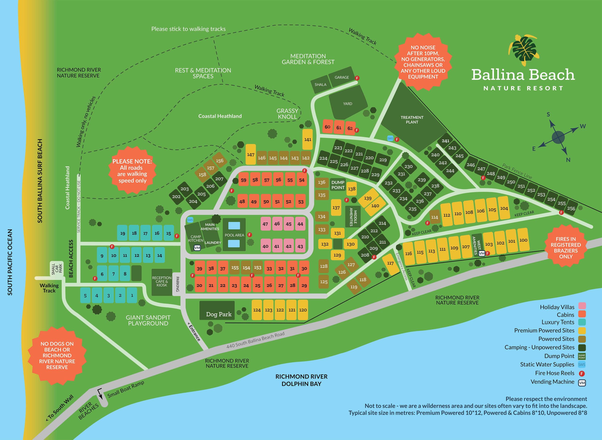 Map of Ballina Beach Nature Resort - Camping, Glamping, Powered Camp Sites, Unpowered Camp Sites